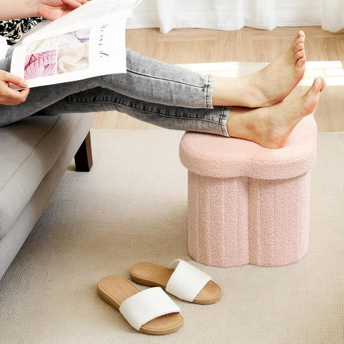 12.6" Flower Shaped Foldable Storage Ottoman,Small Foot Rest with Hidden Storage for Dorm Room/Living