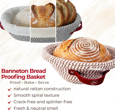 ThomasWorthCo. 34oz 2 Complete Sourdough Starter Kit for Beginners Starter Jar, Banneton Proofing Baskets (Round