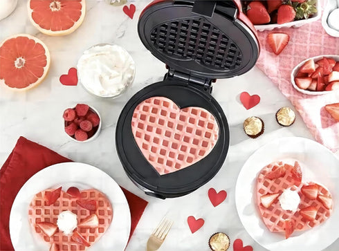 Mini Waffle Maker 4 Inch Plate - Heart Pink Non-Stick Waffle Iron for Hash Browns, Keto Chaffles, Snacks, Sandwich