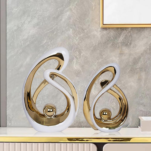 JKUDTQL 2 PCS White Gold Decor Accent Ceramic Statue White Mid Century Modern Home Decor Accents Sculpture Decorations