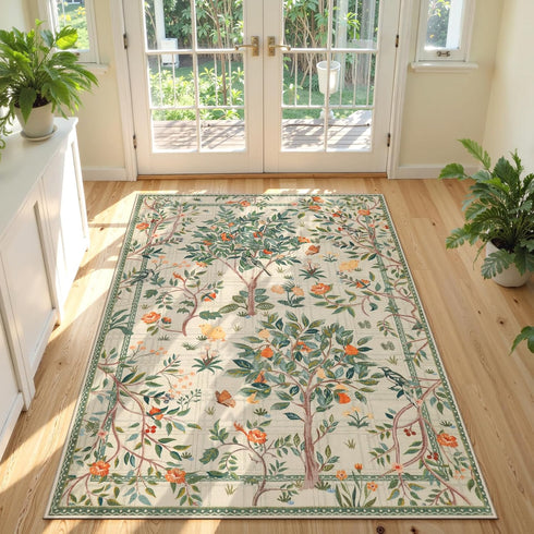 Lanffia Botanical 5x7 Washable Area Rug, Soft Whimsical Non Slip Rugs for Nursery,