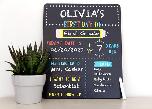Kate & Milo First and Last Day of School Reversible Chalkboard, Reusable Photo Sharing Prop