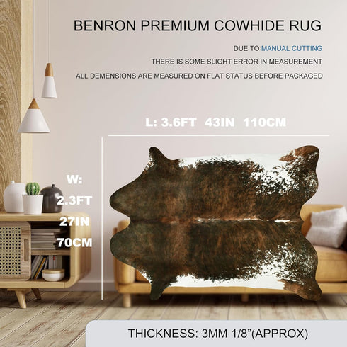 BENRON Small Cowhide Rug Accent, 2.3x3.6ft Faux Animal Hide Rug, Cute Rugs for Bedroom, Entryway, Kitchen