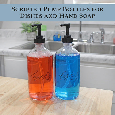 Cornucopia Brands 16oz Pump Bottles, Clear, Set of 2, Pump Dispensers for Kitchen and Home