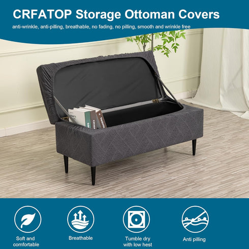 CRFATOP Jacquard Ottoman Stool Cover Stretch Folding Storage Footstool Bench Slipcovers Upholstered Foot Chest Chair