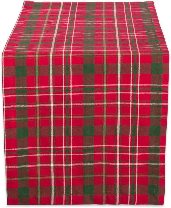 DII Holiday Dining Table Linen Collection - Christmas Table Runner, 14x108, Tartan Holly Plaid, Red & Green