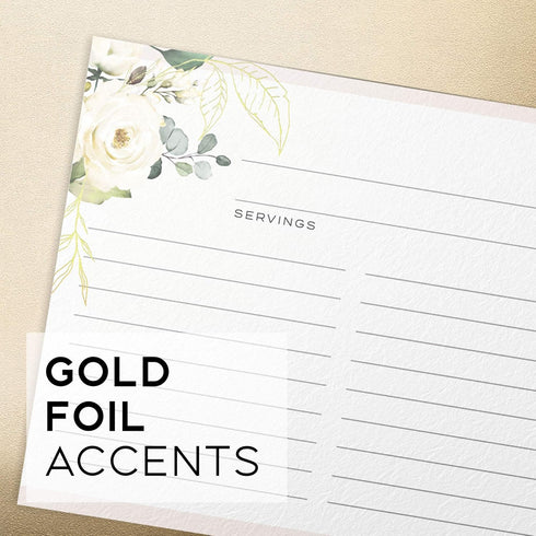 50 Floral Recipe Cards with Gold Foil from Dashleigh - 4x6 inches, Double-Sided