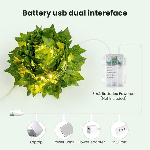 23 73 HEYFUNi Fake Ivy Vines with Lights, Ft Led Artificial Greenery Garland with Fairy Lights USB/Battery Operated