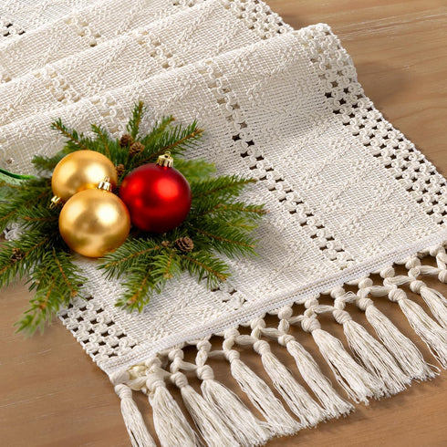 Summer 12x48 inch Socomi Boho Table Runner Farmhouse Rustic Dining Kitchen Centerpiece Decor Small Macrame Woven Cotton