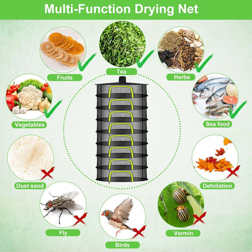8 Food(8 Layers-23.62'') Layer Herb Drying Rack, Herb Drying Rack Hanging Mesh, Foldable Grass Drying Rack