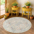 4ft Beige Blue Round Rug for Entryway - Small Circle Rug for Nursery, Living Room, Bedroom, Home Office, Boho Washable