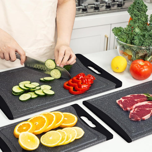 Extra Large Plastic Cutting Boards Set of 3 for Kitchen, Dark Grey