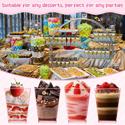 150 5 oz Mifoci Pcs Pink Plastic Dessert Cups with Lids and Spoons Valentine Mini Clear Reusable Yogurt Parfait