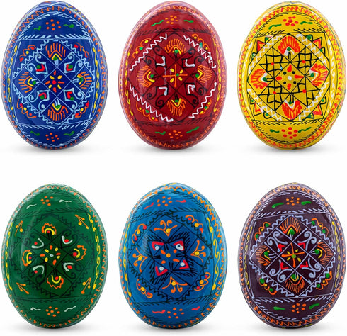 BestPysanky Set of 6 Traditional Ukrainian Pysanky Wooden Easter Eggs 2.5 Inches
