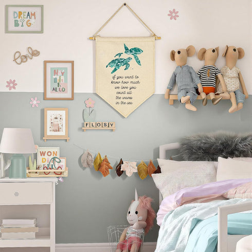 FYSIA We Love You-Ocean Turtle Theme Nursery Decor- Canvas Hanging Pennant Flag Banner Wall Sign Decor Gift for Nursery