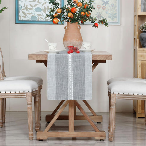 13x60inch Farmhouse Braided Striped Table Runner Rustic Embroidery Coffee Table Runners for Decorations Weddings