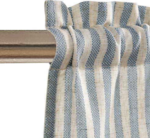 Vangao 16 Inch Kitchen Valance Linen Stripe Short Curtain, Farmhouse Country Rustic Light Filtering Topper