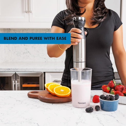 Kenmore Immersion Hand Blender, Variable Speed Handheld Mixer with 700mL Beaker Lid for Smoothie Food Chopper