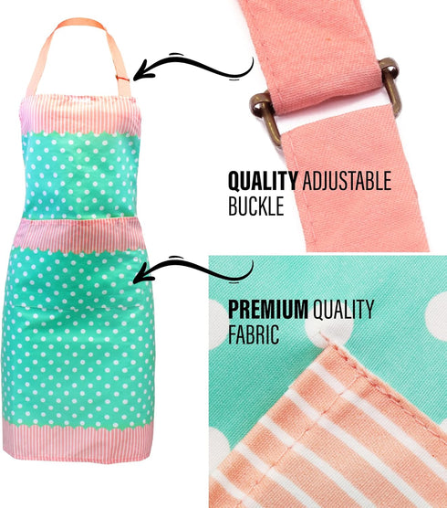 Apron | Heat Resistant Cotton Kitchen, Decorative Kitchen Apron in Dotted Blue Design.