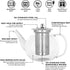 Long-Mouth Glass Teapot 34oz/1000ml with Removable Loose Tea Infuse - Glass Tea Kettle for Stove Top Removable Stainless Steel Strainer, Microwave & Dishwasher Safe, Tea Maker by TECOHORS