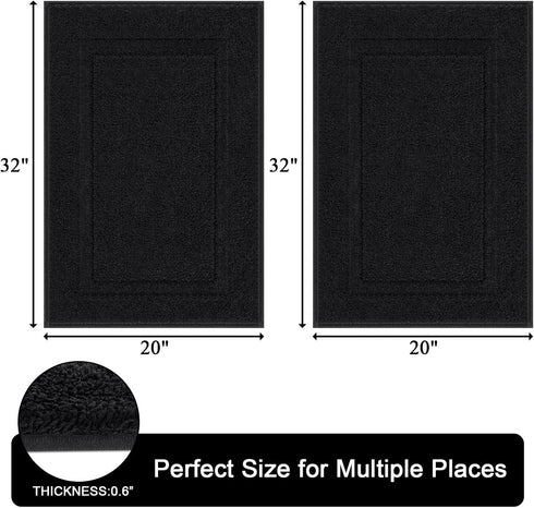 SHACOS Set of 2 Super Soft Black Bathroom Rugs, 32x20 inch Non Slip Washable Microfiber Bath Mats for Shower Tub