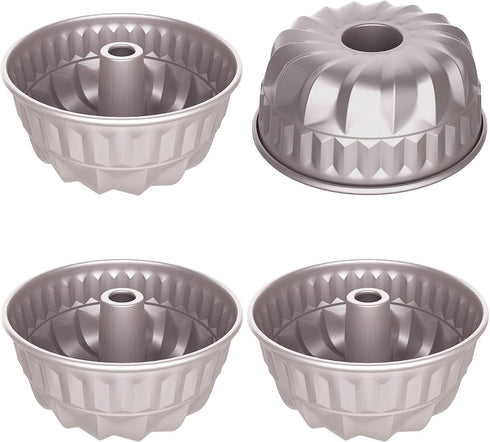 CHEFMADE 4PCS Mini Pan Set - 4-Inch Non-Stick Tube Pans for Oven Baking, Champagne Gold
