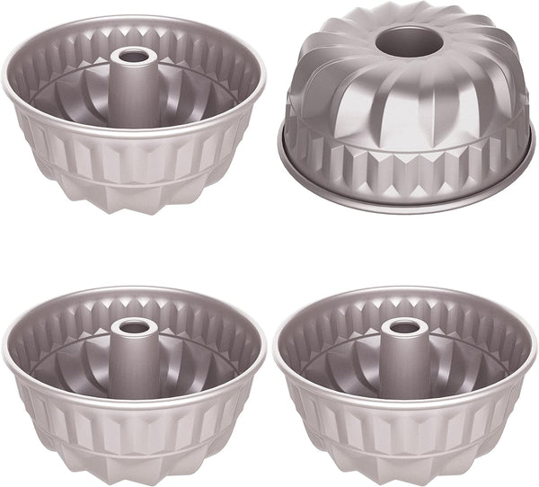 CHEFMADE 4PCS Mini Pan Set - 4-Inch Non-Stick Tube Pans for Oven Baking, Champagne Gold