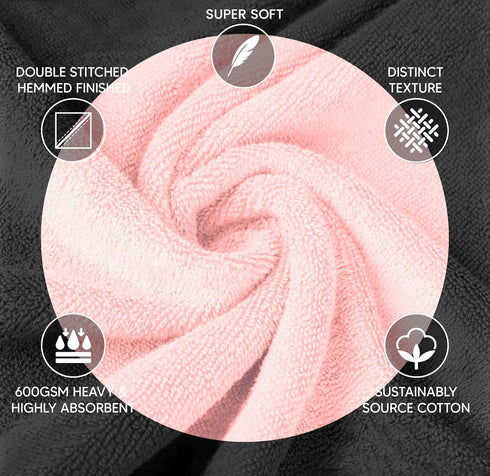 YRALY Set 8-2 2 4 600 100% Set Luxury Pink Towel of Bath Towels Hand Towels Washcloths - GSM Cotton Ring Spun Viscose