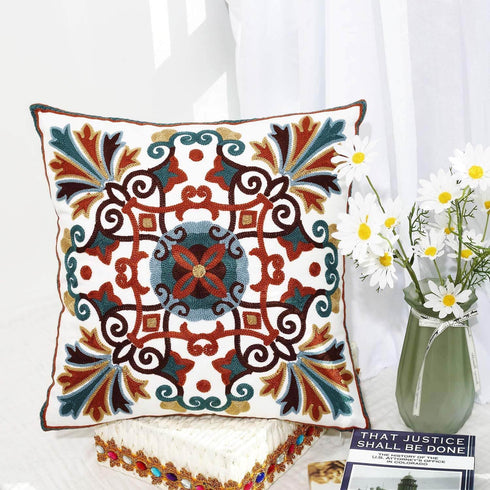 Decorative Couch Pillow Covers Set of 2, 18x18 inches, Embroidered Pattern Square Throw Pillows for Sofa Bed Chair