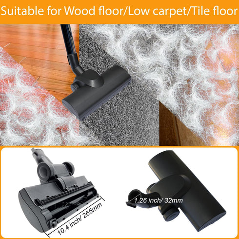 Turbo Brush Head for Shop Vacs, 1 1/4'' (32mm) and 2 1/2'' Accessories, Vacuum Floor Brush for Pet Hair on Low Carpet