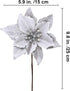 Winlyn 24 Set Christmas Silver Glitter Poinsettia Flower Picks, Christmas Tree Ornaments, White Gift Box Included