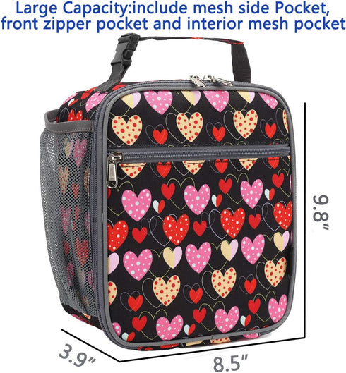 FlowFly Kids Lunch Box, Insulated Soft Bag Mini Cooler Thermal Meal Tote Kit for Girls, Boys, Heart