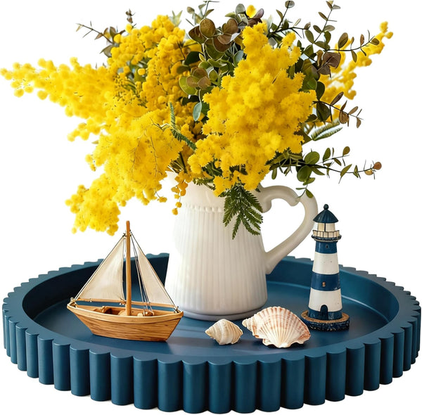 Handmade 12in Decorative Tray for Coffee Table Tray Decor, Blue Wooden Decorative