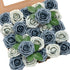 Ling's Moment 50Pcs Artificial Flowers, Dusty Blue & Navy Roses with Stems for Wedding Bouquets & Decor