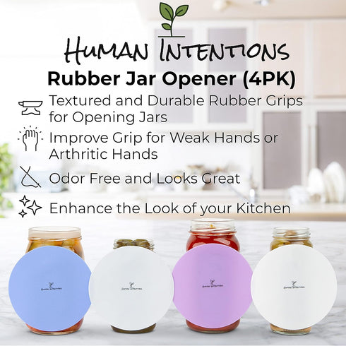 Jar Opener (4PK) - Rubber Gripper for Weak Hands, Non-Tear Bottle Opener for Arthritic Hands