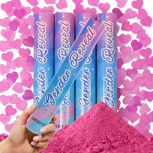 12Inches 4Pcs Gender Reveal Confetti Cannon - Biodegradable Powder & Heart Shaped