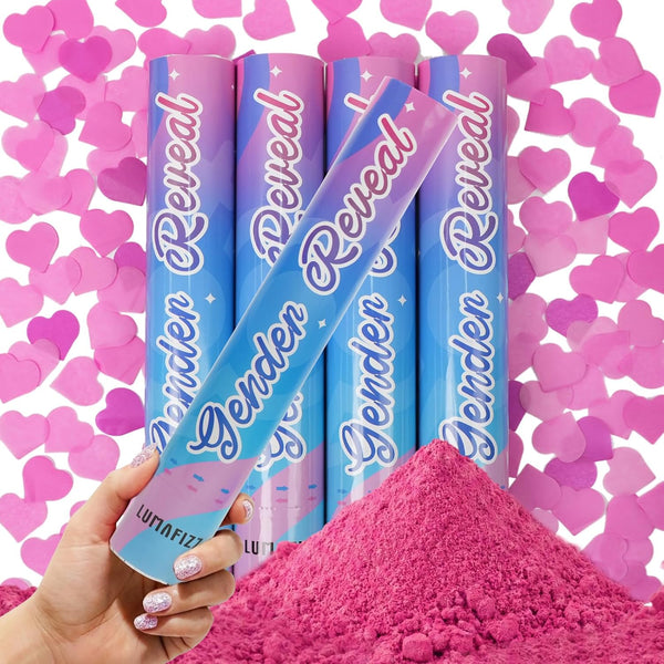 12Inches 4Pcs Gender Reveal Confetti Cannon - Biodegradable Powder & Heart Shaped