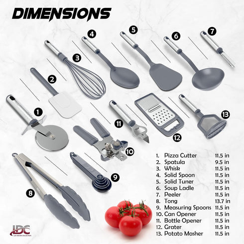 LUX Decor 23 PCS Kitchen Utensils Set - Non-Stick and Heat Resistant Nylon Cooking Spatula Set with Stainless Steel Handles - Kitchen Essentials Tools and Gadgets - Grey by LDC LUX DECOR COLLECTION