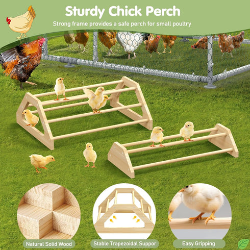 2 Pack 2 Pawaboo Chick Perch, Wooden Chicken Roosting Bars, Large & Small Sizes Chick Perches Toy for Coop and Brooder