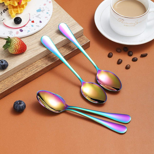 Berglander Rainbow Teaspoons Set of 4, 6.5" Stainless Steel Titanium Plating, Colorful Easy To Clean Silverware