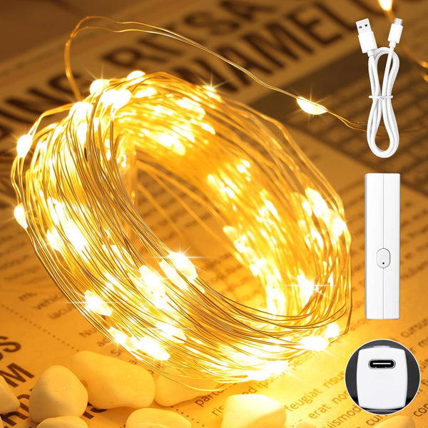 Lakumu 132FT(33 * 4) Fairy Lights Battery Operated, Rechargeable String Lights with