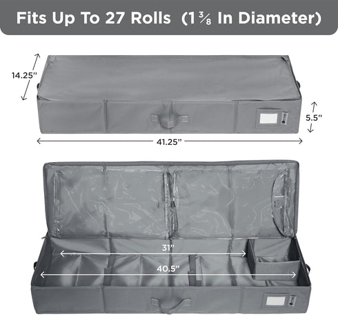 Wrapping Paper Storage Container - Fits Up to 27 Rolls, Underbed Gift Wrap Organizer Bags, Durable Material