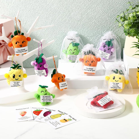 40 Sets Hotop Positive Stuffed Dancing Fruit Vegetable Plush Keychains Thank You Card Appreciation Gift Bulk