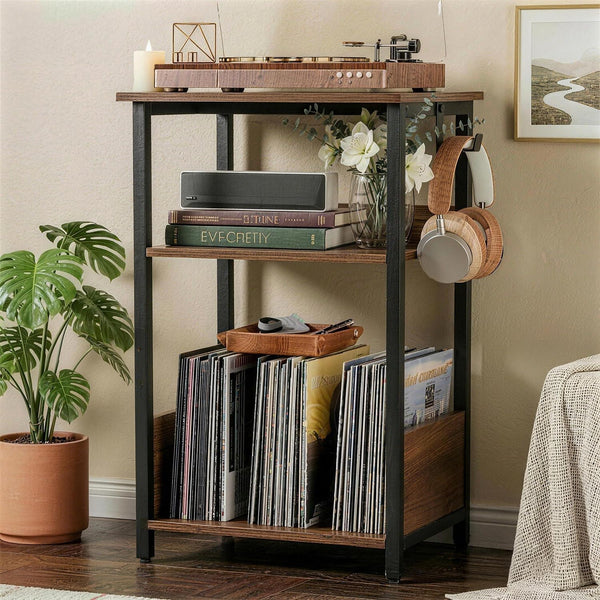 FurnPulse Record Player Stand with Vinyl Storage, 3-Tier Turntable Stand Table Holds 75+
