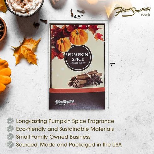 Pack 6, Closet, Floral Simplicity Pumpkin Spice Scented Sachets of Fall & Winter - Long-Lasting Scented Bags, Home