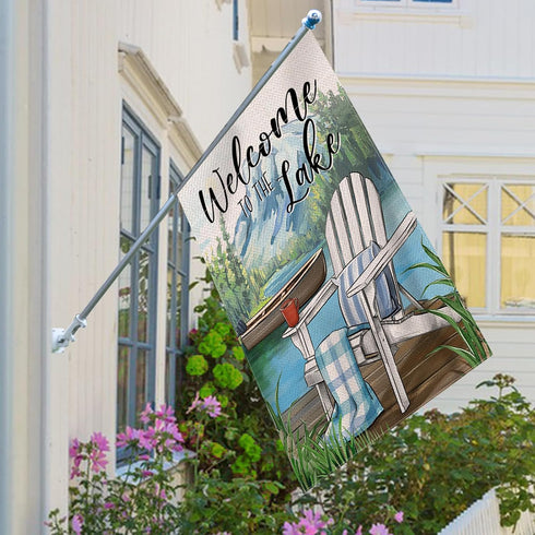 Welcome To The Lake Adirondack Chair Decorative House Flag, Spring Summer Lakehouse Boat Garden Yard Decor 28 x 40