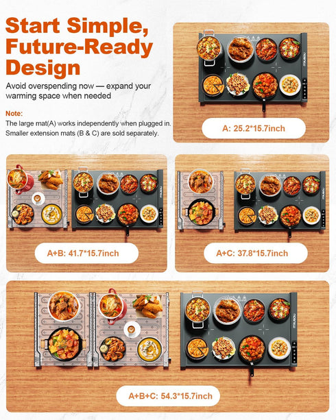 25.2x16" 7 Settings, 99H iTRUSOU Food Warming Mat Extendable Roll-Up Electric Warming Tray with Temp Timer