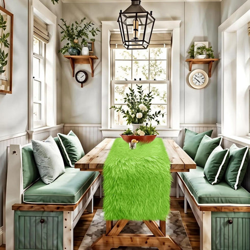 48 inch, Summer yuboo Spring Green Table Runner Fluffy Faux Fur Dresser Cover Top, Dresser Runners for Bedroom, Coffee