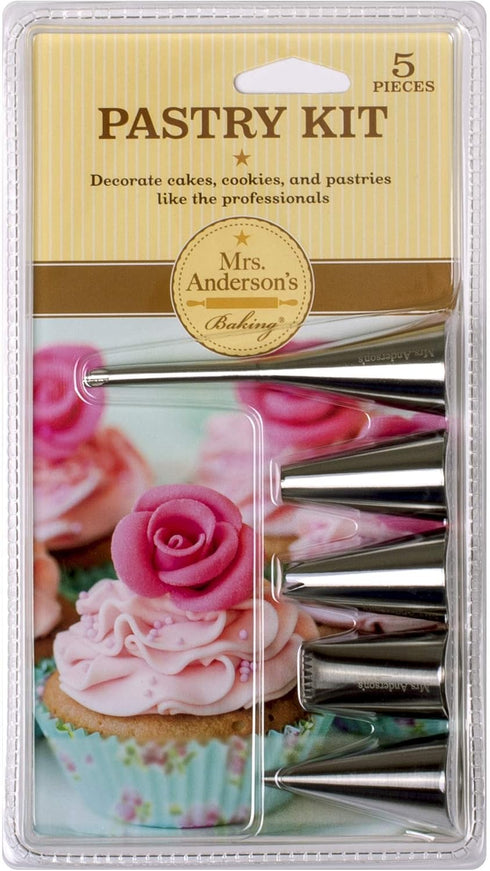 Mrs. Anderson’s Baking Pastry Cookie Cake Decorating Tips, 5-Piece Set, 18/8 Stainless Steel