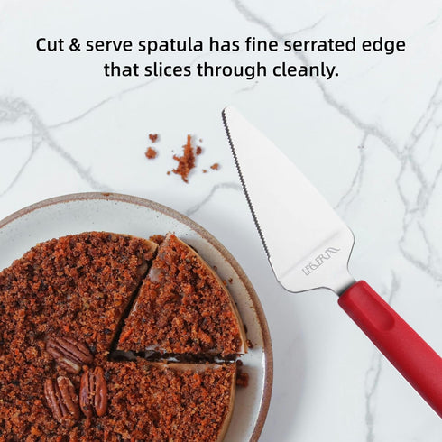 Professional Stainless Steel Pie Spatula Server, 2-Pack Red Cake Cutter & Pizza Dessert Serving Knife Set